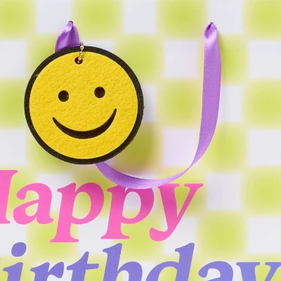 Green Checkered With Smiley Medium Gift Bag - Spritz™ 2 Green Checkered With Smiley Medium Gift Bag - Spritz™ - Image 2