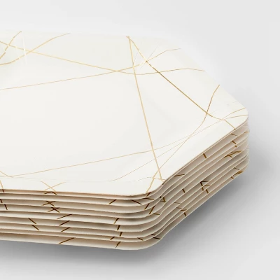 10ct Geo Print Hex Snack Plates Gold White - Spritz™ 2 10ct Geo Print Hex Snack Plates Gold White - Spritz™ - Image 2