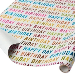 Happy Birthday Colorful Print Wrapping Paper - Spritz™: Multicolor Typography Gift Wrap For All Occasions, 90.4" X 30"