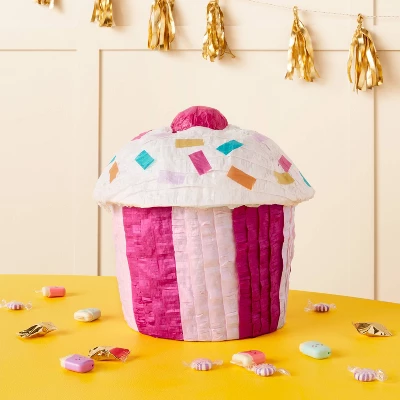 Cupcake Pinata - Spritz™: Pink Party Decoration For Kids Birthday, 14" Paper Piñata, No Assembly Required 1 Cupcake Pinata - Spritz™: Pink Party Decoration For Kids Birthday, 14" Paper Piñata, No Assembly Required