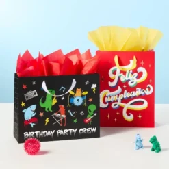 Birthday Vogue Rock Band Gift Bag - Spritzā¢: Multicolored Animal Pattern, Boys Birthday, 10"x12.75"x5"