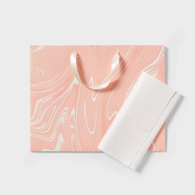 Marble Pattern Peach Iridescent Large Gift Bag With Tissue - Spritz™ 2 Marble Pattern Peach Iridescent Large Gift Bag With Tissue - Spritz™ - Image 2