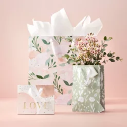 Pink Floral X-Large Wedding Gift Bag - Spritz™: Botanical Pattern, 15"x15"x10", Paper Material, Gender Neutral