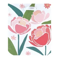 Floral Petite Bag Green/Pink/White - Spritz™: Small Birthday Gift Bag, Botanical Pattern, 6.25" Height, Paper Material