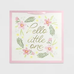 Large 'Hello Little One' On Pink Floral Baby Shower Gift Bag - Spritz™