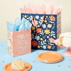 Square Gift Bag Floral On Blue - Spritz™