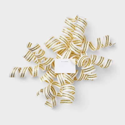 Curl Swirl Bow Gold/White - Spritz™: Gift Packaging Accessory, Polyester, Stripe Pattern, Easter & Christmas Decor 2 Curl Swirl Bow Gold/White - Spritz™: Gift Packaging Accessory, Polyester, Stripe Pattern, Easter & Christmas Decor - Image 2