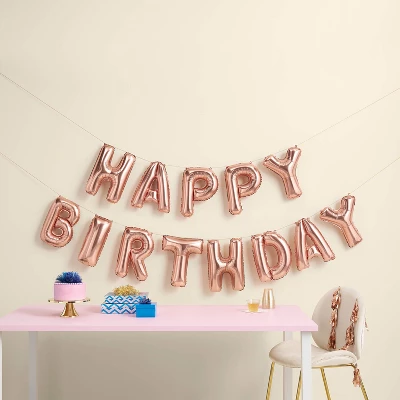 "Happy Birthday" Balloon Banner Rose Gold - Spritz™" 1 "Happy Birthday" Balloon Banner Rose Gold - Spritz™"
