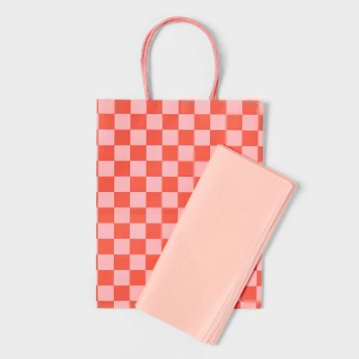 12.99"x7.71"x0.79" Valentine's Day Small Gift Bag With Tissue Chessboard Pattern - Spritz™ 2 12.99"x7.71"x0.79" Valentine's Day Small Gift Bag With Tissue Chessboard Pattern - Spritz™ - Image 2