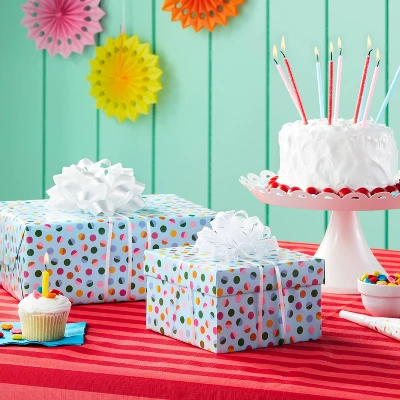 Blue Dots Gift Wrapping Paper - Spritz™: Birthday Gift Wrap, Multi-Colored, , 96" X 30" 1 Blue Dots Gift Wrapping Paper - Spritz™: Birthday Gift Wrap, Multi-Colored, , 96" X 30"