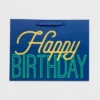Vogue 'Happy Birthday' Bag Navy - Spritz™: Large Blue Paper Gift Bag, Solid Typography, 10x12.75x5