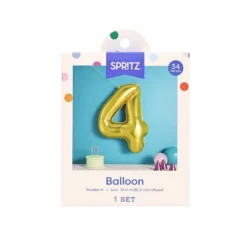 34" Number 4 Foil Balloon - Spritzā¢: Gold Birthday Decoration, Solid Pattern, All Ages