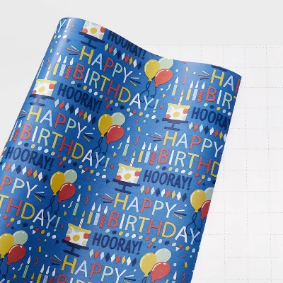"Happy Birthday" Script And Balloons Gift Wrapping Paper Blue - Spritz™ 2 "Happy Birthday" Script And Balloons Gift Wrapping Paper Blue - Spritz™ - Image 2