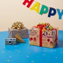 20 Sq Ft Gray Triangles Roll Wrap - Spritz™: Birthday & All Occasions, Multicolored Shapes, Paper