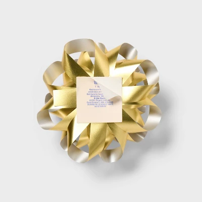 Glitter Gift Bow Gold - Spritz™: Decorative Bows For Gift Wrapping, Birthday & Easter, Solid Pattern, 6" Plastic Accessory 2 Glitter Gift Bow Gold - Spritz™: Decorative Bows For Gift Wrapping, Birthday & Easter, Solid Pattern, 6" Plastic Accessory - Image 2