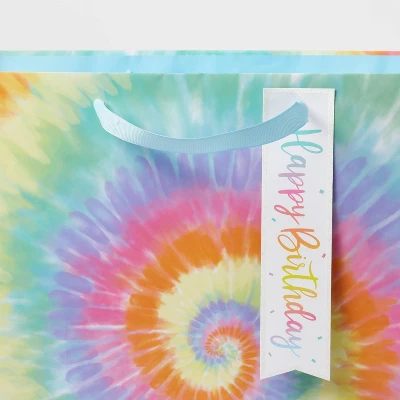 Square Tie Dye Gift Bag - Spritz™: Multicolored Abstract Birthday Bag, Medium Size, 15"x15"x8" 2 Square Tie Dye Gift Bag - Spritz™: Multicolored Abstract Birthday Bag, Medium Size, 15"x15"x8" - Image 2