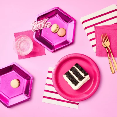 10ct Hot Pink Metallic Hex Shaped Snack Plates - Spritz™ 1 10ct Hot Pink Metallic Hex Shaped Snack Plates - Spritz™