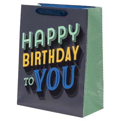 Medium 'Happy Birthday To You' Gift Bag Black/Gray - Spritz™: Paper Party Bag, Typography Pattern, 12.75" Height 2 Medium 'Happy Birthday To You' Gift Bag Black/Gray - Spritz™: Paper Party Bag, Typography Pattern, 12.75" Height - Image 2