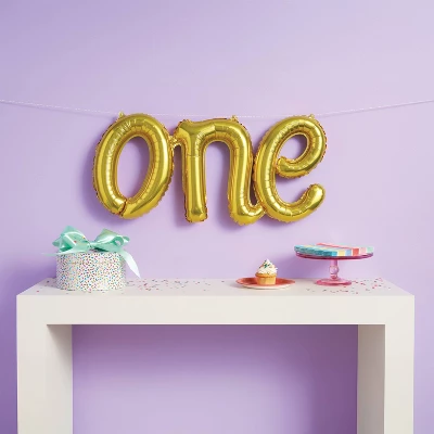 "One" Script Foil Balloon Banner Gold - Spritz™ 1 "One" Script Foil Balloon Banner Gold - Spritz™