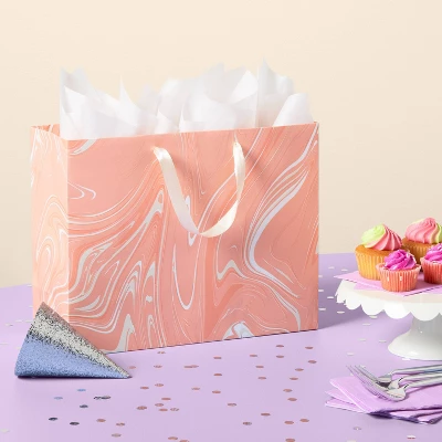Marble Pattern Peach Iridescent Large Gift Bag With Tissue - Spritz™ 1 Marble Pattern Peach Iridescent Large Gift Bag With Tissue - Spritz™