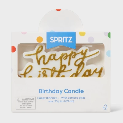 Gold Happy Birthday Candle - Spritz™ 2 Gold Happy Birthday Candle - Spritz™ - Image 2