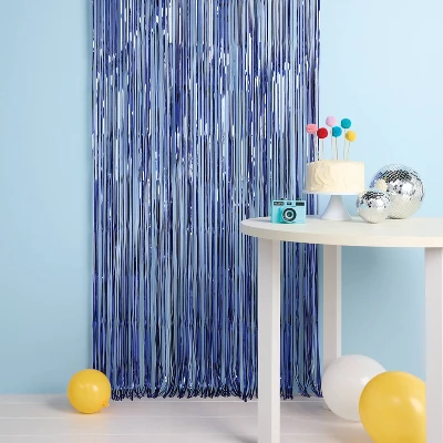 Holographic Metallic Fringe Backdrop Blue - Spritz™ 1 Holographic Metallic Fringe Backdrop Blue - Spritz™