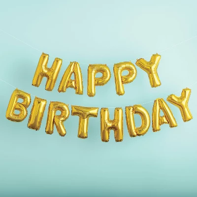 Gold Happy Birthday Foil Balloon Banner - Spritz™ 1 Gold Happy Birthday Foil Balloon Banner - Spritz™