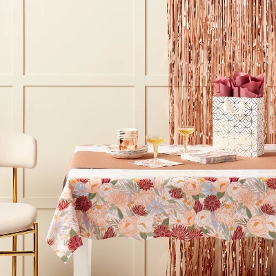 Rose Gold Floral Border Printed Table Cover 1ct - Spritz™ 1 Rose Gold Floral Border Printed Table Cover 1ct - Spritz™