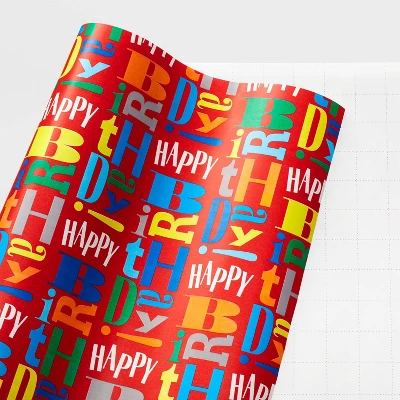 Happy Birthday Gift Wrapping Paper Red - Spritz™: Multicolor Shapes, 96" X 30", Love & Romance Theme 2 Happy Birthday Gift Wrapping Paper Red - Spritz™: Multicolor Shapes, 96" X 30", Love & Romance Theme - Image 2