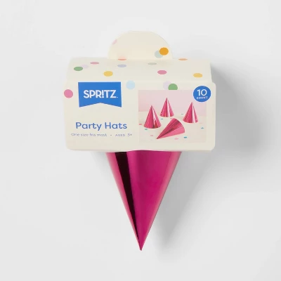 10ct 5" Metallic Foil Party Hats Hot Pink - Spritz™ 2 10ct 5" Metallic Foil Party Hats Hot Pink - Spritz™ - Image 2