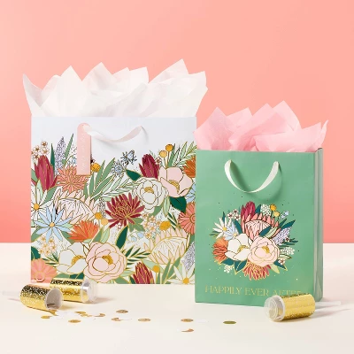 Wedding 'Happily Ever After' Large Gift Bag - Spritz™: Botanical Floral, Bridal Shower, , 12.75" 1 Wedding 'Happily Ever After' Large Gift Bag - Spritz™: Botanical Floral, Bridal Shower, , 12.75"