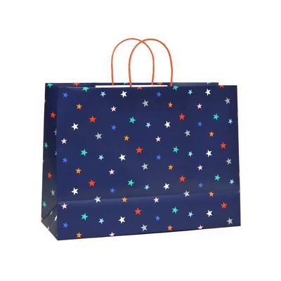 XL Vogue Bag Stars With Silver Metallic Ink Navy Blue - Spritz™: Jumbo Paper Gift Bag, 12" H X 16" W X 6" D, All Occasions 2 XL Vogue Bag Stars With Silver Metallic Ink Navy Blue - Spritz™: Jumbo Paper Gift Bag, 12" H X 16" W X 6" D, All Occasions - Image 2