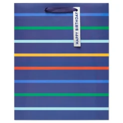 Medium 'Happy Birthday' Striped Gift Bag Purple - Spritz™: Paper, 9.75" Height, 7.75" Width, Birthday Gift Bags