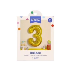 34" Number 3 Foil Balloon - Spritzā¢: Gold Birthday Decoration, Solid Pattern, All Ages