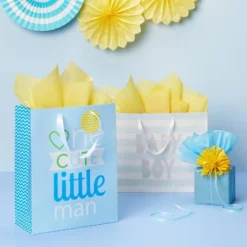 Medium Striped Baby Shower Gift Bag - Spritz™: Blue Baby Boy Gift Bag, 10" X 12.75", Paper, Stripes